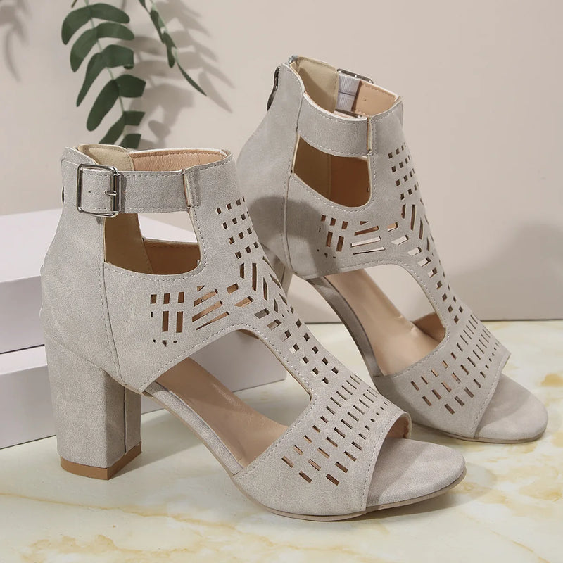 Sandália Peep Toe Casual Chunky Estile Oca Romana