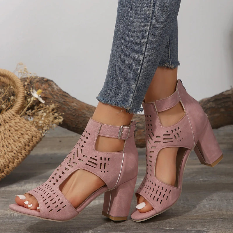 Sandália Peep Toe Casual Chunky Estile Oca Romana