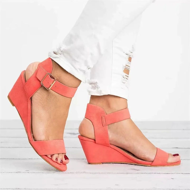 Sandália Peep Toe Casual Moda Dedo Aberto com Fivela Lateral