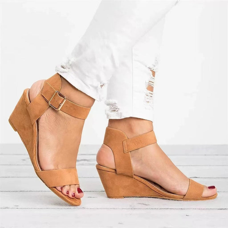 Sandália Peep Toe Casual Moda Dedo Aberto com Fivela Lateral