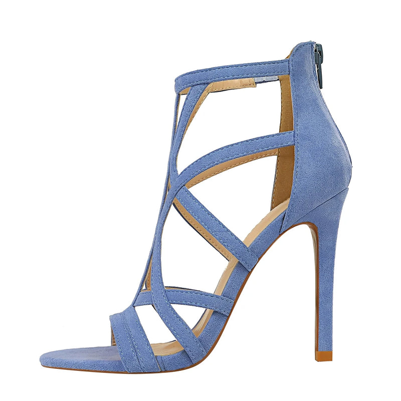 Sandália Peep Toe Estilo Gladiadora com Salto Alto 11cm