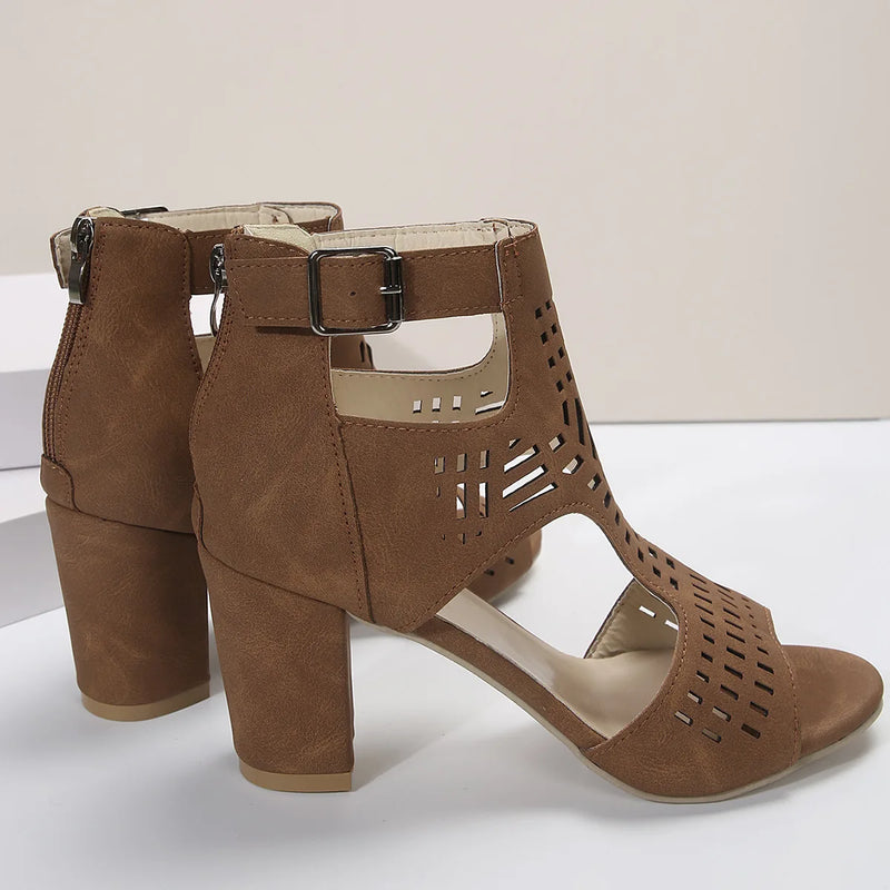 Sandália Peep Toe Casual Chunky Estile Oca Romana