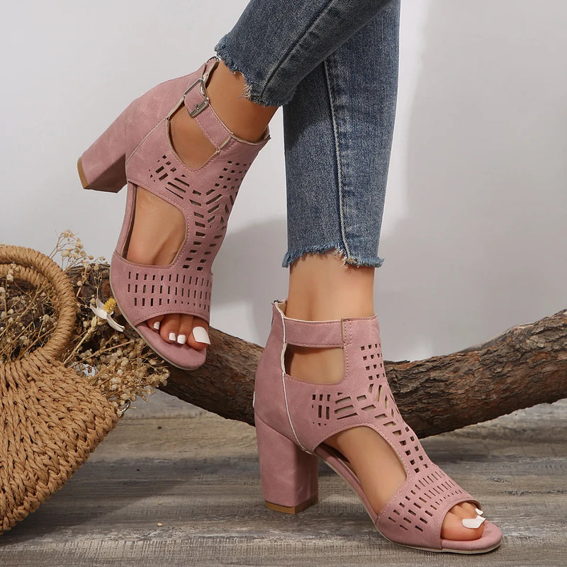 Sandália Peep Toe Casual Chunky Estile Oca Romana