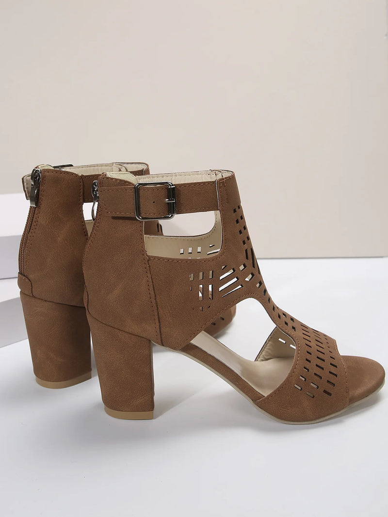 Sandália Peep Toe Casual Chunky Estile Oca Romana