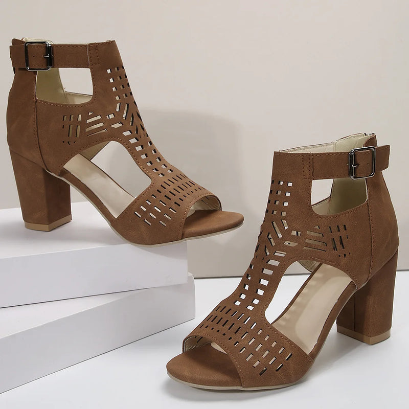 Sandália Peep Toe Casual Chunky Estile Oca Romana