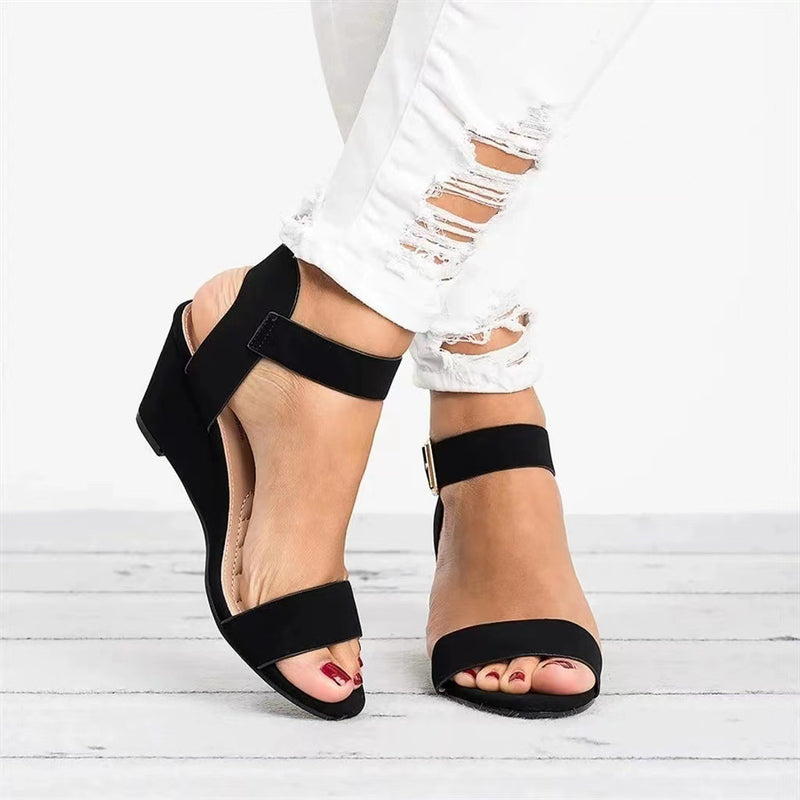 Sandália Peep Toe Casual Moda Dedo Aberto com Fivela Lateral