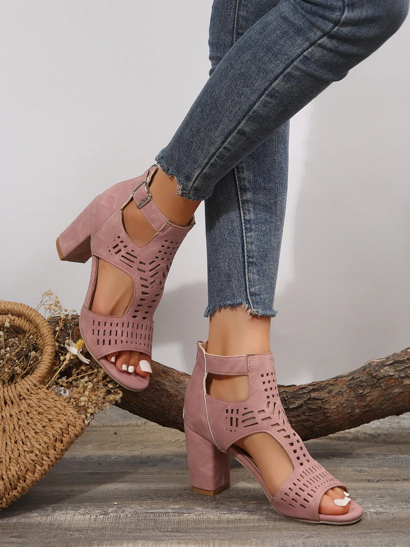 Sandália Peep Toe Casual Chunky Estile Oca Romana