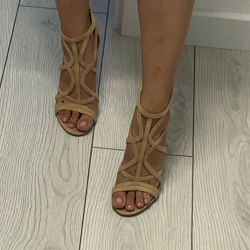 Sandália Peep Toe Estilo Gladiadora com Salto Alto 11cm