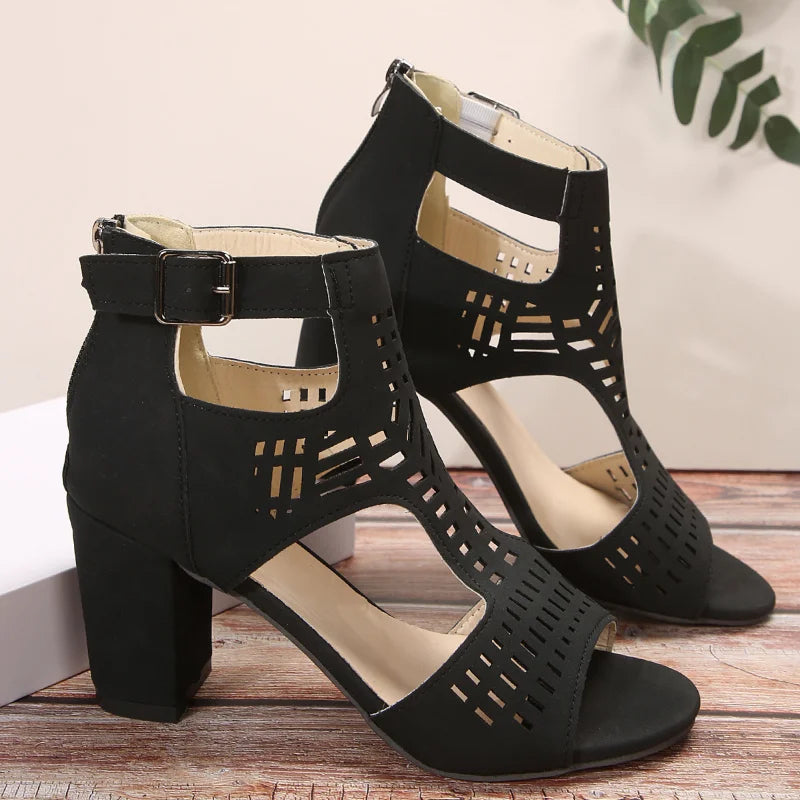 Sandália Peep Toe Casual Chunky Estile Oca Romana